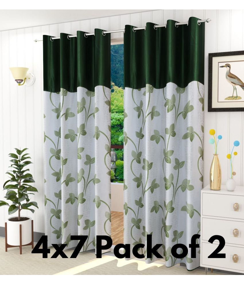     			SWIZIER Floral Printed Transparent Eyelet Curtain 7 ft ( Pack of 2 ) - Green