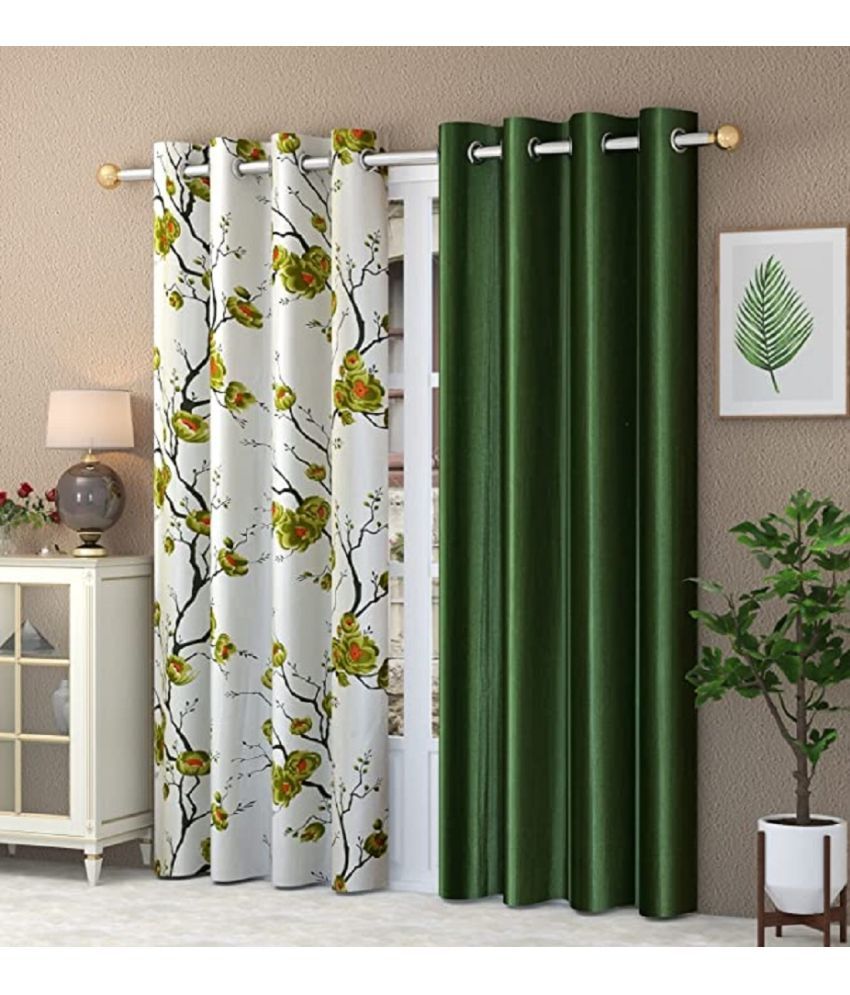     			SWIZIER Floral Room Darkening Eyelet Curtain 5 ft ( Pack of 2 ) - Green