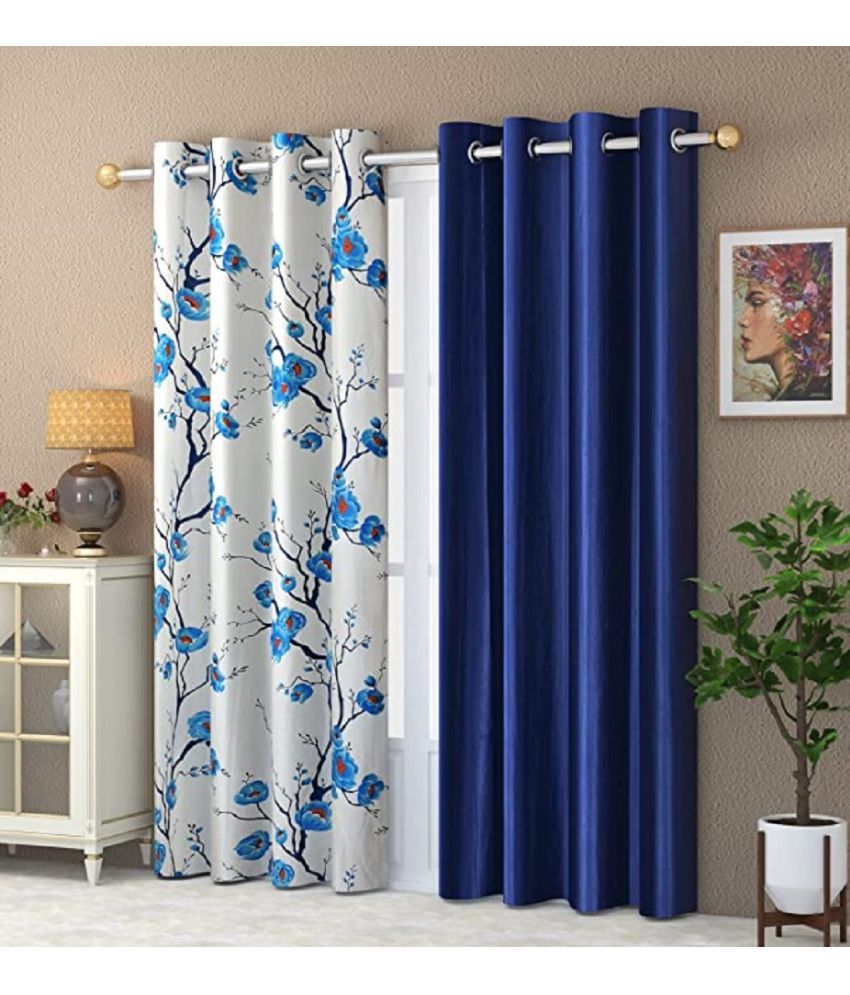     			SWIZIER Floral Room Darkening Eyelet Curtain 5 ft ( Pack of 2 ) - Blue