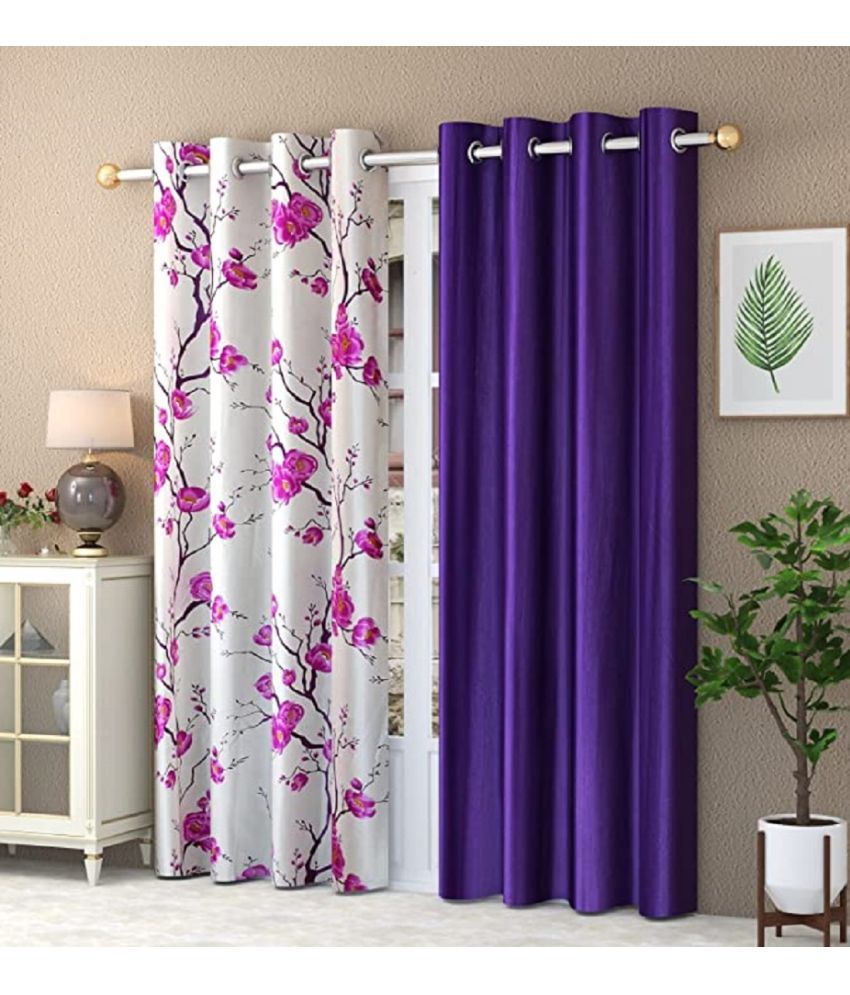     			SWIZIER Floral Room Darkening Eyelet Curtain 5 ft ( Pack of 2 ) - Purple