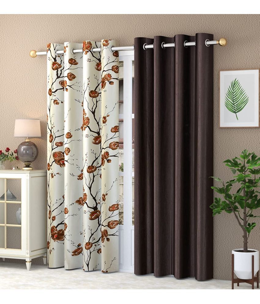     			SWIZIER Floral Room Darkening Eyelet Curtain 7 ft ( Pack of 2 ) - Brown