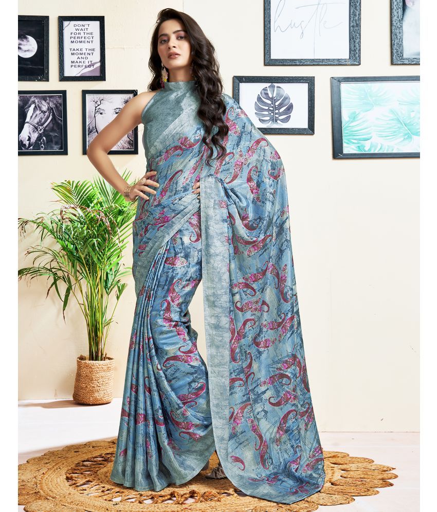     			Samah SILK Printed Saree With Blouse Piece - Blue ( Pack of 1 )