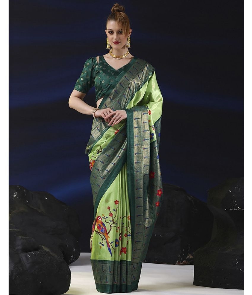     			Sanwariya Silk Silk Blend Printed Saree With Blouse Piece - Green ( Pack of 1 )