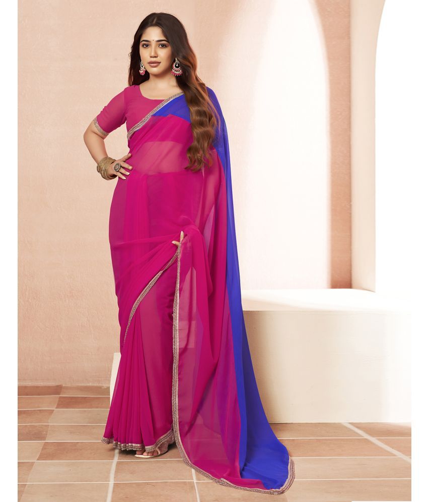     			Satrani Georgette Colorblock Saree With Blouse Piece - Magenta ( Pack of 1 )