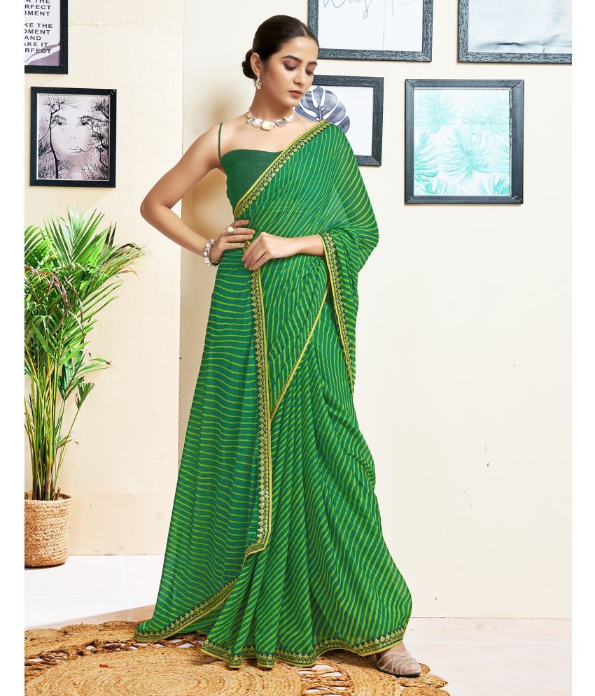     			Satrani Georgette Printed Saree With Blouse Piece - Green ( Pack of 1 )