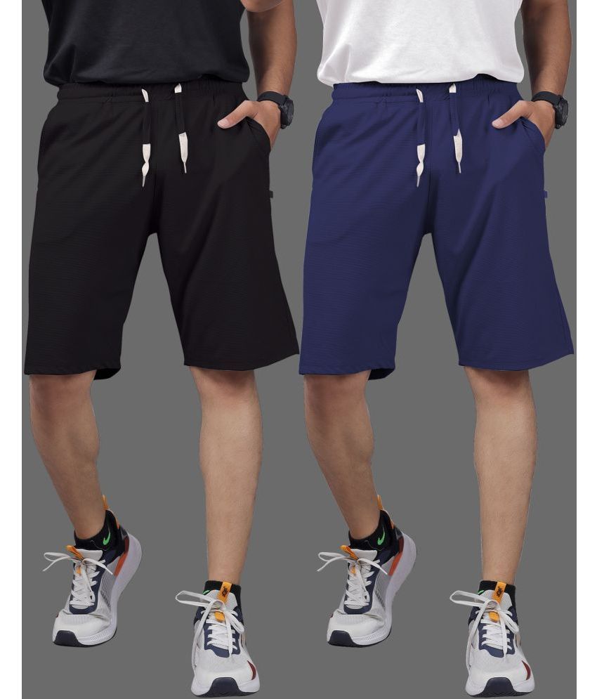     			Septem Navy Blue Cotton Blend Men's Gym Shorts ( Pack of 2 )