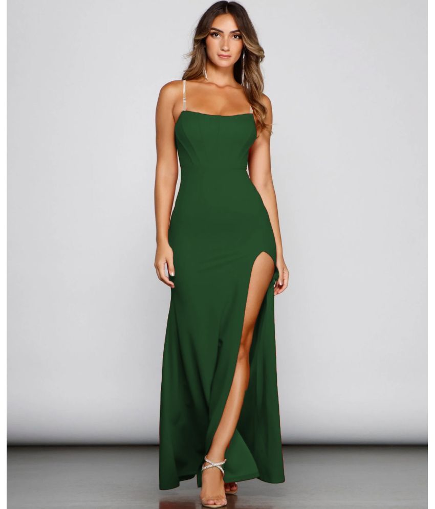     			Traquila Lycra Solid Full Length Women's Side Slit Dress - Green ( Pack of 1 )