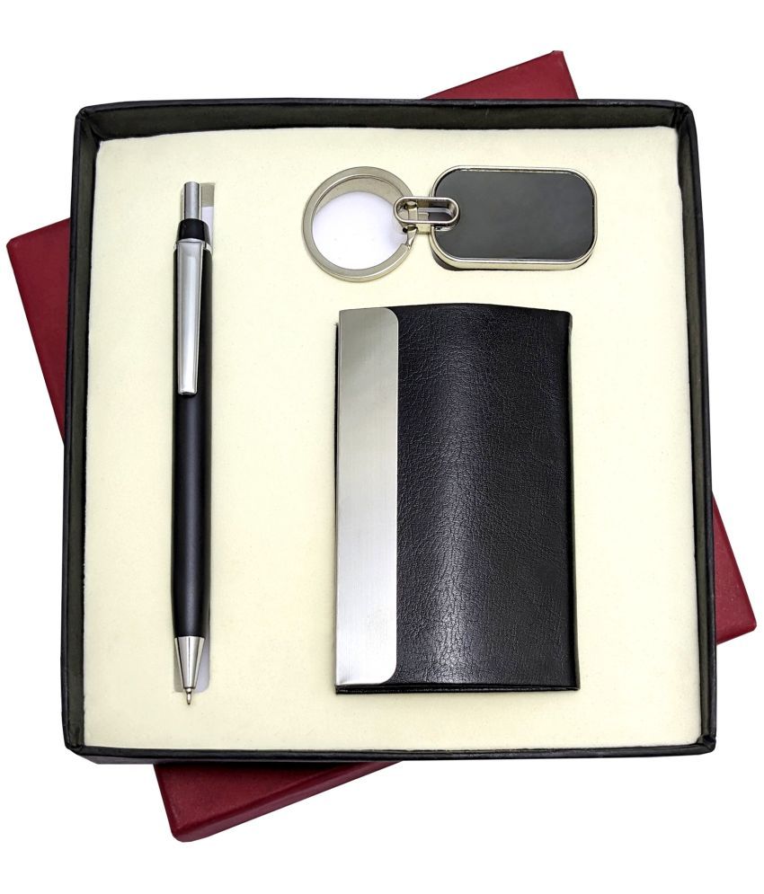     			UJJi Click Mechanism Black Metal Pen with Card Holder Pen Gift Set