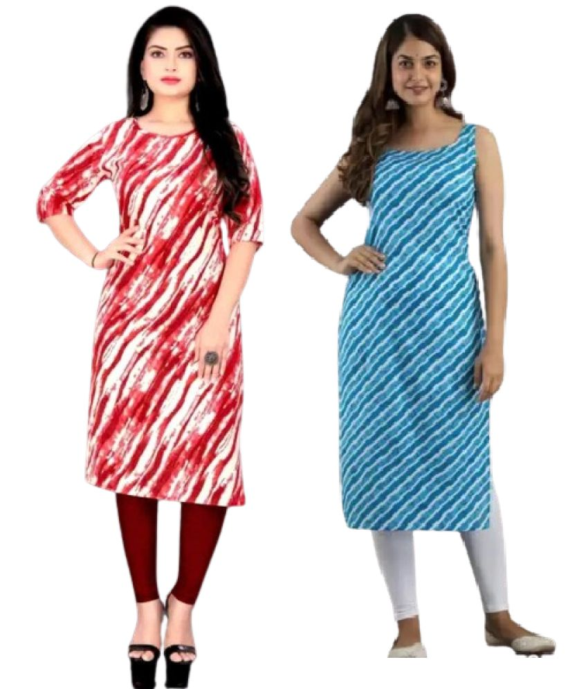     			VACHHARAJ GROUP Crepe Printed A-line Women's Kurti - Red,Red & Blue ( Pack of 2 )