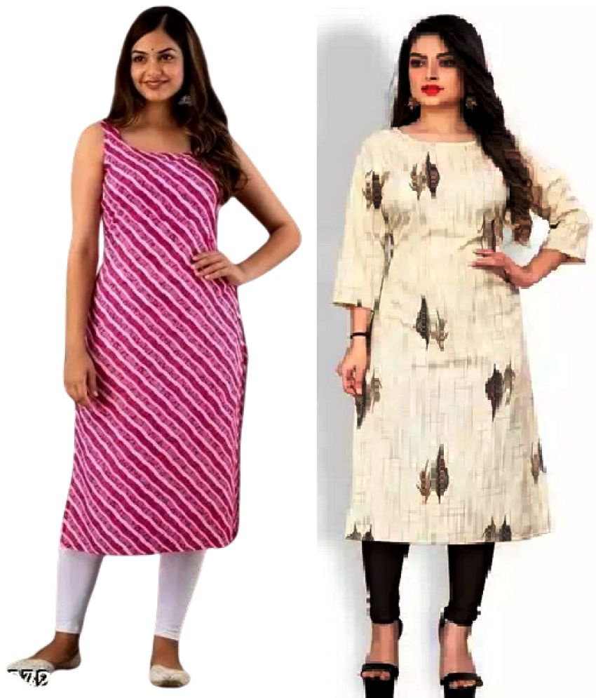     			VACHHARAJ GROUP Crepe Printed A-line Women's Kurti - Grey,Pink ( Pack of 2 )