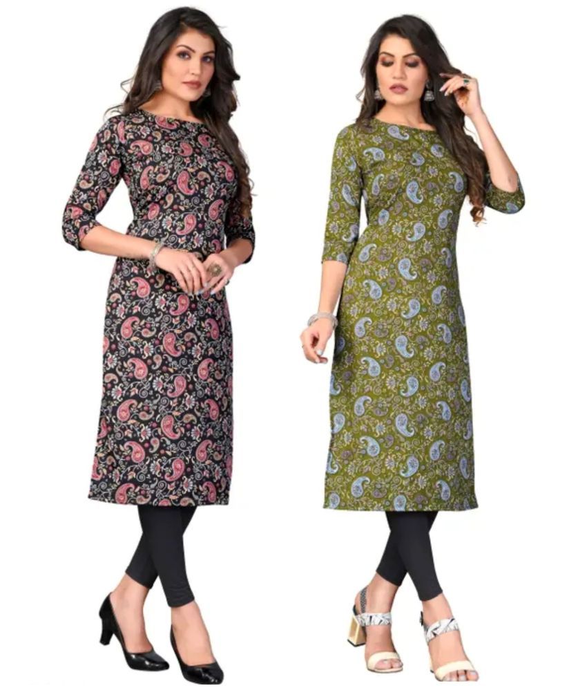     			VACHHARAJ GROUP Crepe Printed Straight Women's Kurti - Black,Green ( Pack of 2 )