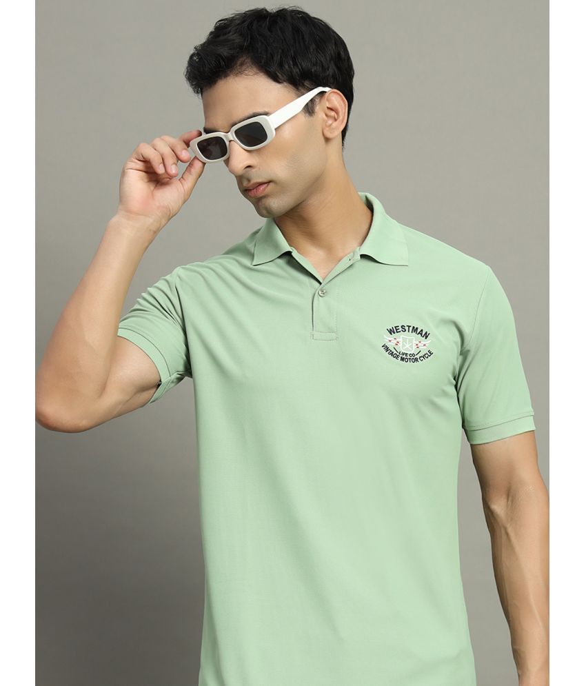     			WESTMAN Cotton Blend Regular Fit Solid Half Sleeves Men's Polo T Shirt - Sea Green ( Pack of 1 )