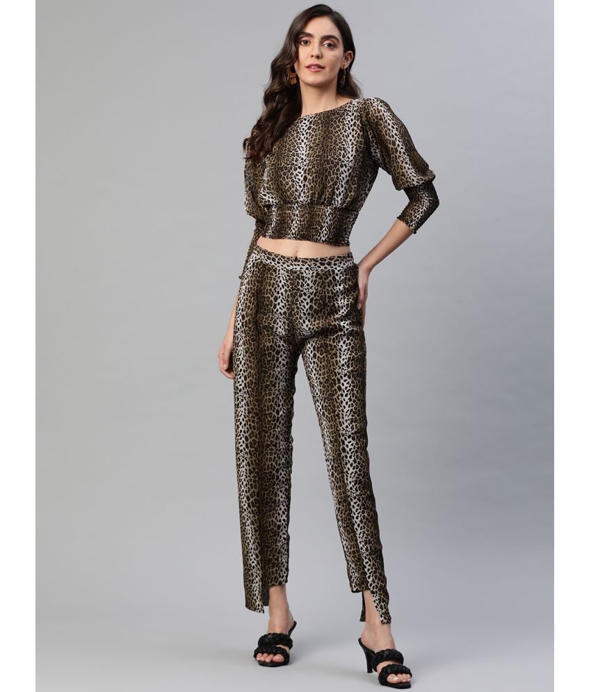     			Aarika Brown Printed Pant Top Set