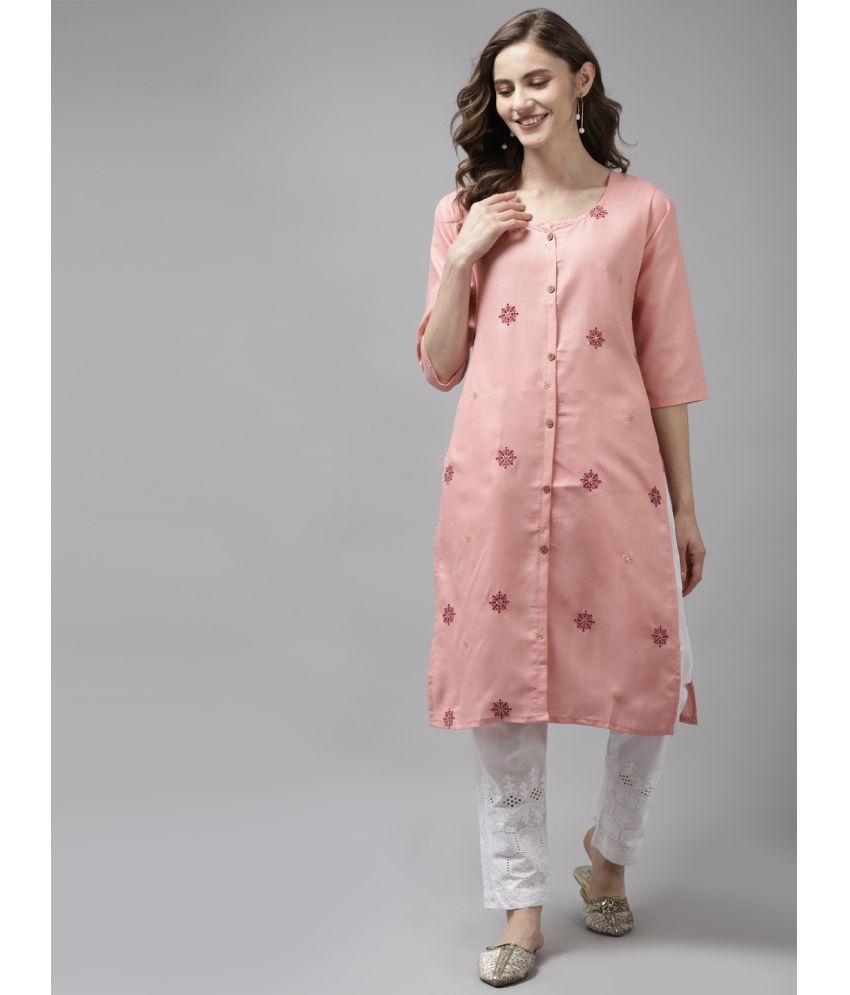     			Aarika Cotton Embroidered Straight Women's Kurti - Pink ( Pack of 1 )