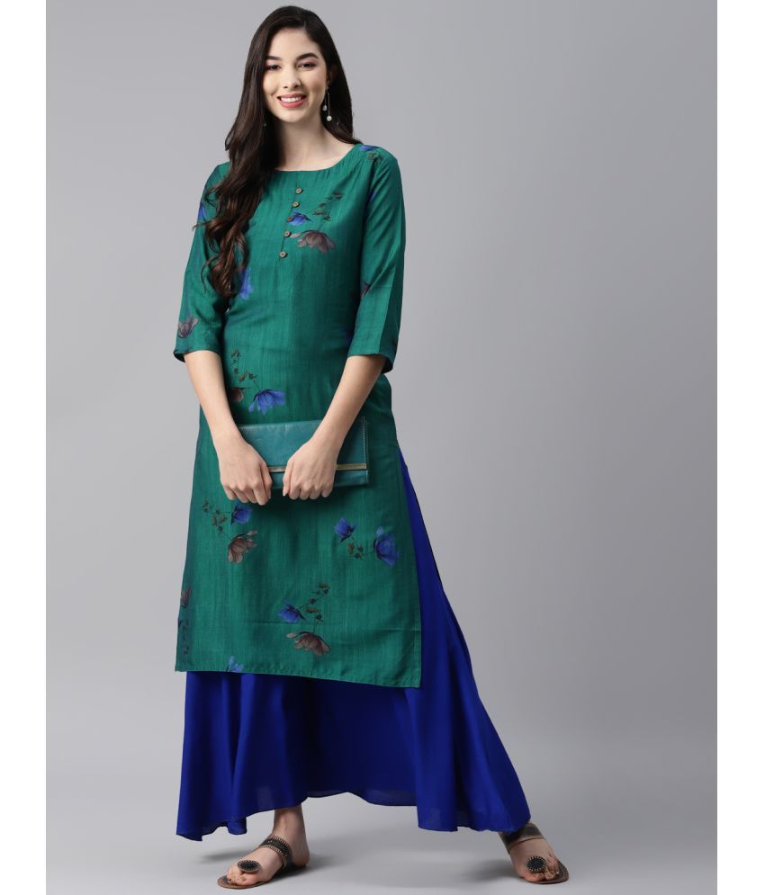     			Aarika Cotton Printed Straight Women's Kurti - Green ( Pack of 1 )