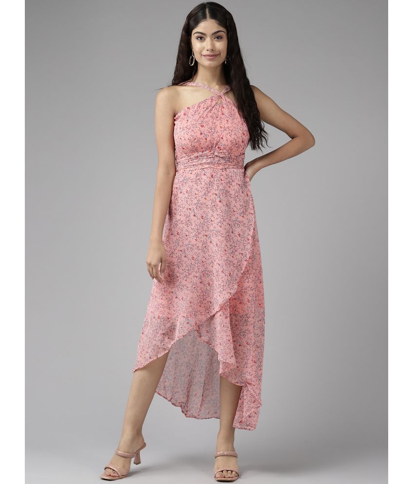     			Aarika Georgette Printed Ankle Length Women's Fit & Flare Dress - Peach ( Pack of 1 )