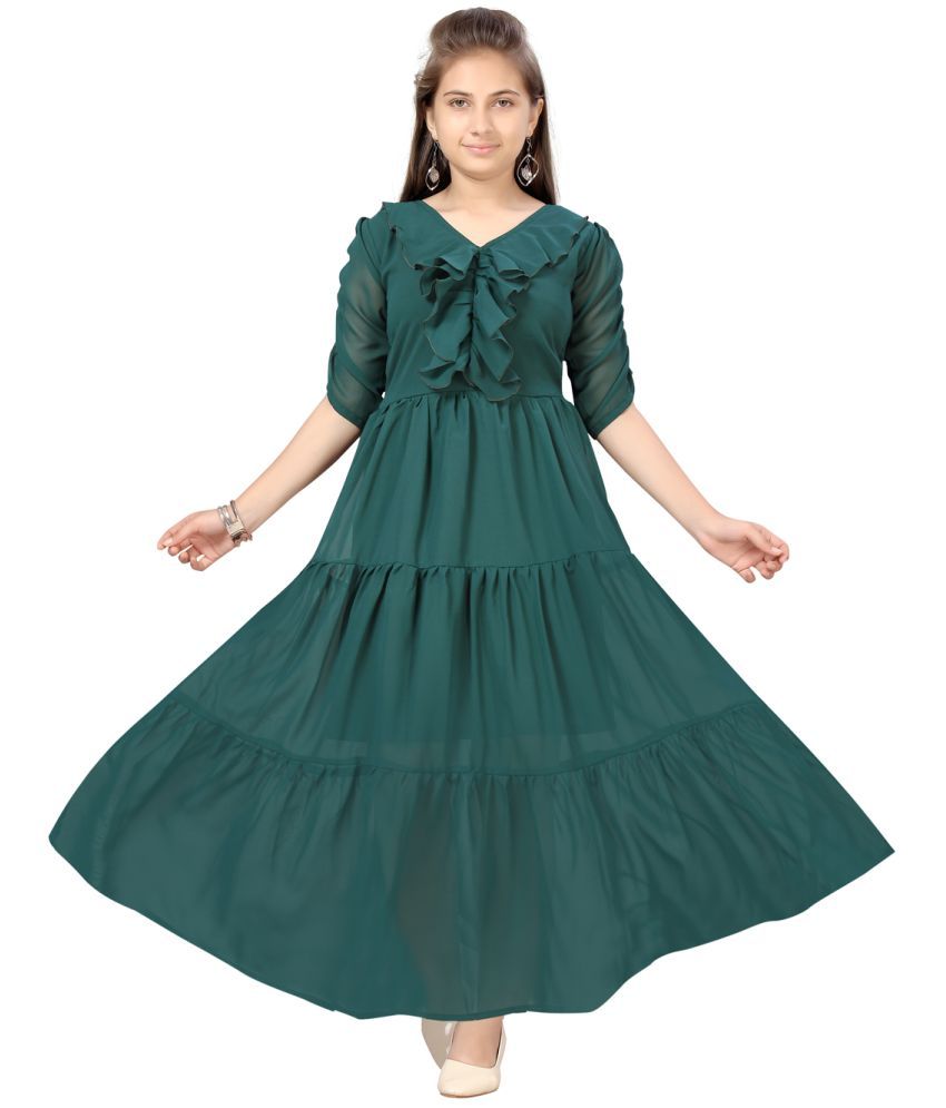     			Aarika Green Georgette Girls Fit And Flare Dress ( Pack of 1 )