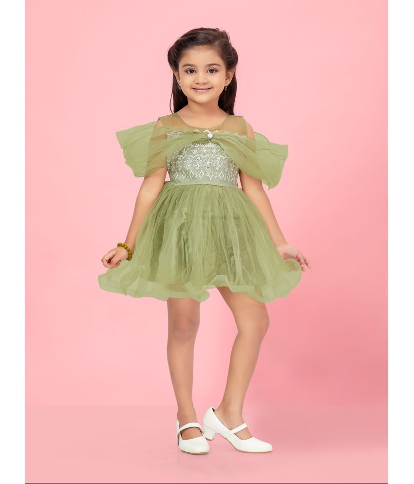     			Aarika Green Net Girls Fit And Flare Dress ( Pack of 1 )