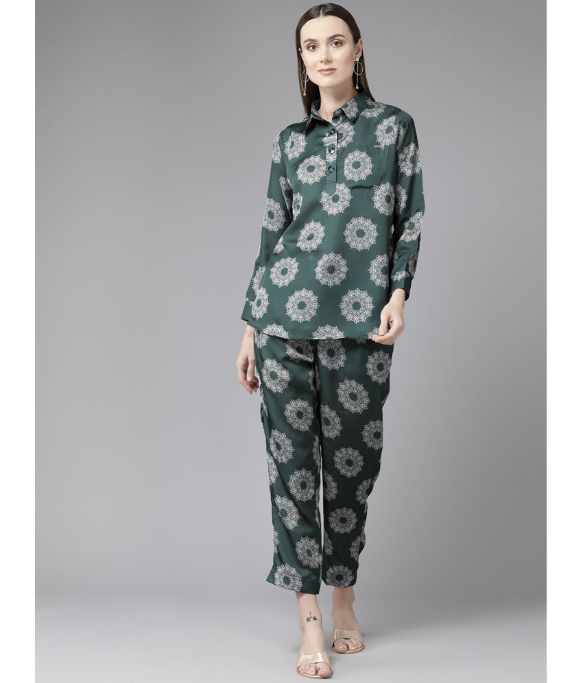     			Aarika Green Printed Pant Top Set