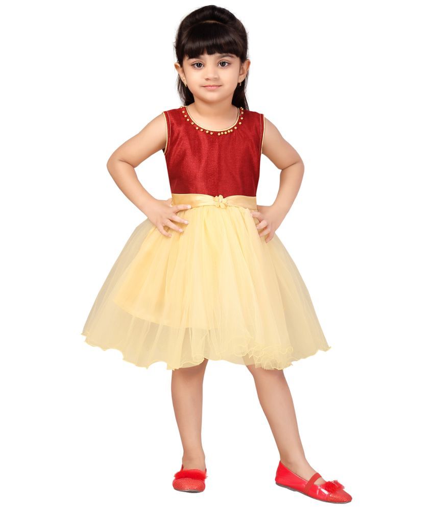     			Aarika Maroon Net Girls Fit And Flare Dress ( Pack of 1 )