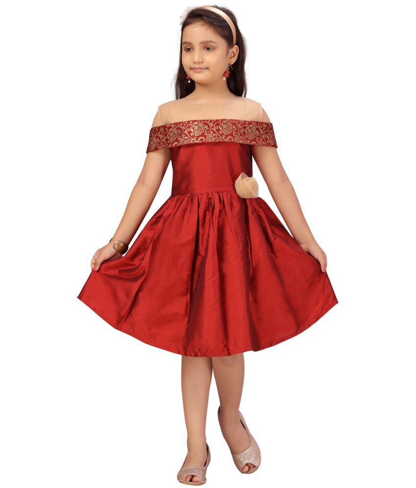     			Aarika Maroon Silk Girls Fit And Flare Dress ( Pack of 1 )