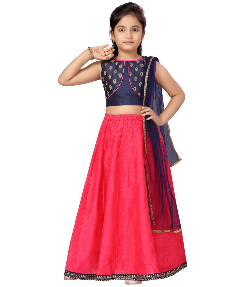     			Aarika Navy Blue Silk Girls Lehenga Choli Set ( Pack of 1 )