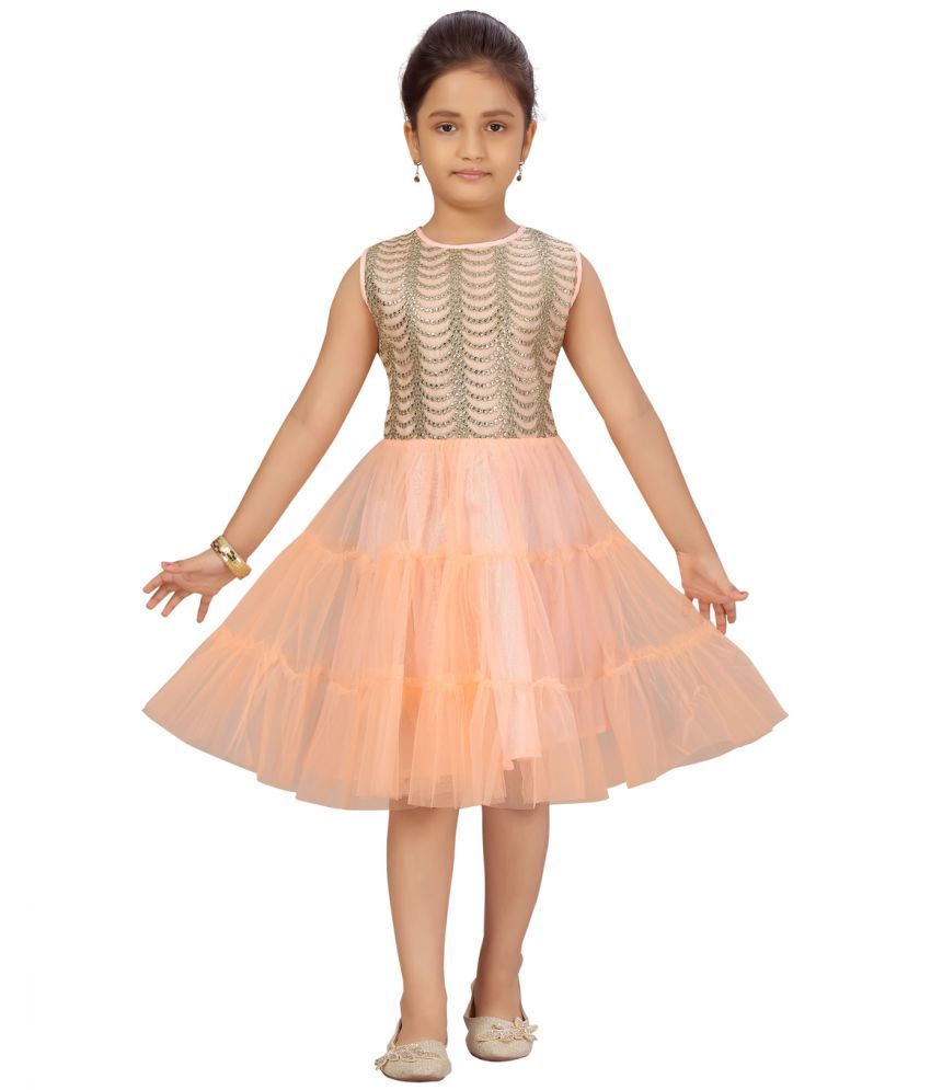     			Aarika Net Fit And Flare Dress For Girls ( Pack of 1 , Peach )