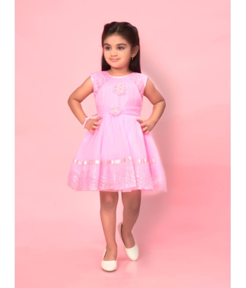     			Aarika Pink Net Girls Fit And Flare Dress ( Pack of 1 )