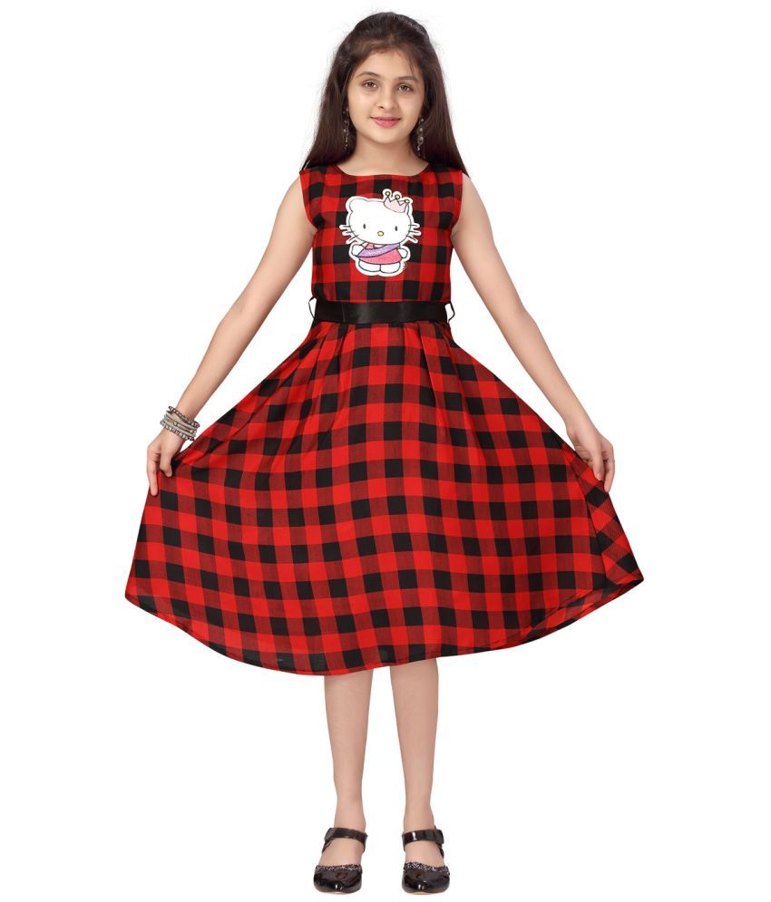     			Aarika Red Cotton Blend Girls A-line Dress ( Pack of 1 )