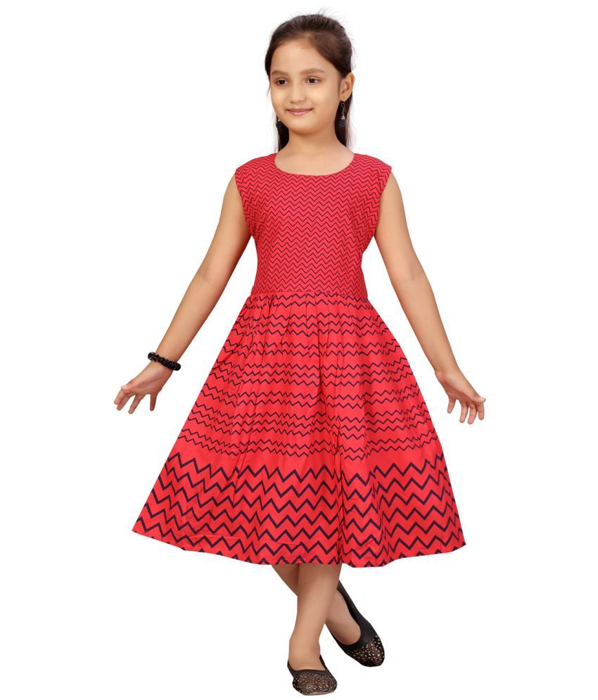     			Aarika Cotton Fit And Flare Dress For Girls ( Pack of 1 , Red )