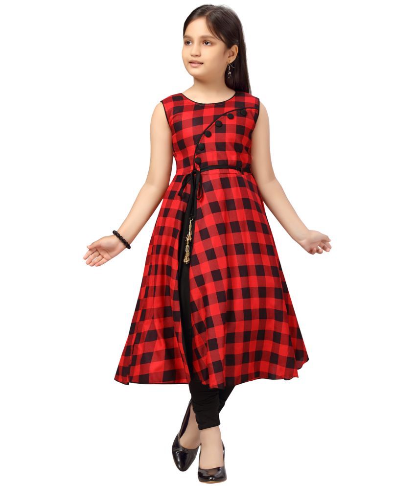     			Aarika Red Cotton Girls Fit And Flare Dress ( Pack of 1 )