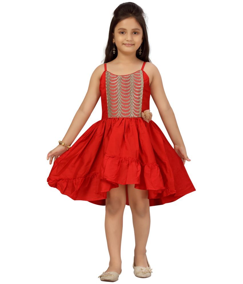     			Aarika Red Silk Girls Fit And Flare Dress ( Pack of 1 )