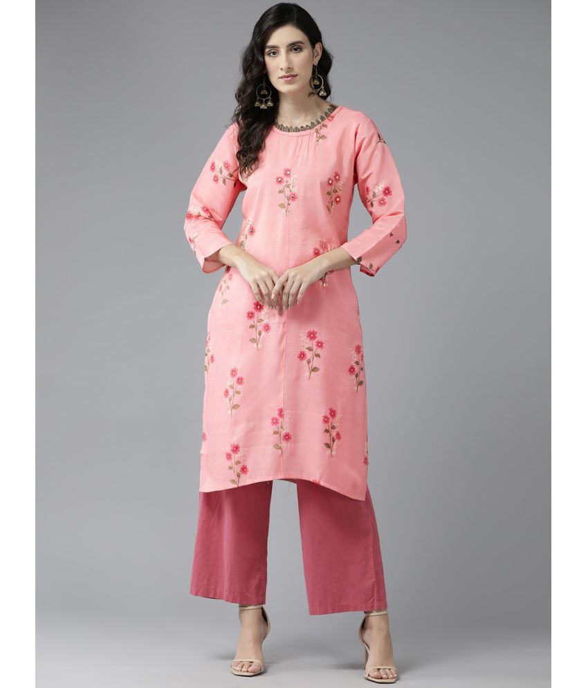     			Aarika Silk Printed Straight Women's Kurti - Peach ( Pack of 1 )