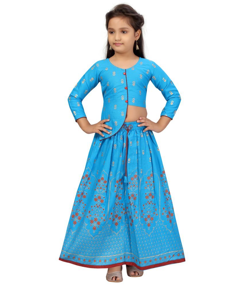     			Aarika Turquoise Cotton Girls Lehenga Choli Set ( Pack of 1 )