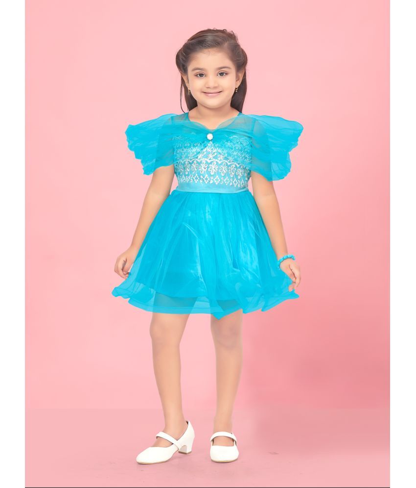     			Aarika Turquoise Net Girls Fit And Flare Dress ( Pack of 1 )