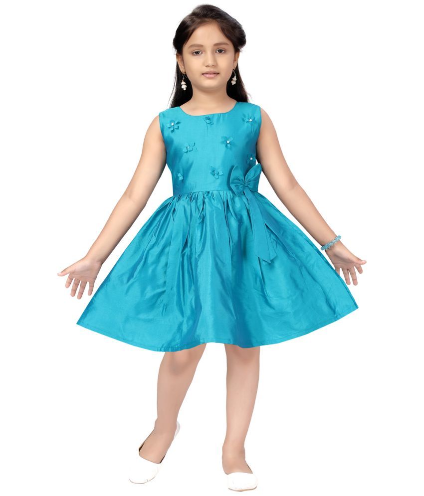     			Aarika Turquoise Silk Girls Fit And Flare Dress ( Pack of 1 )