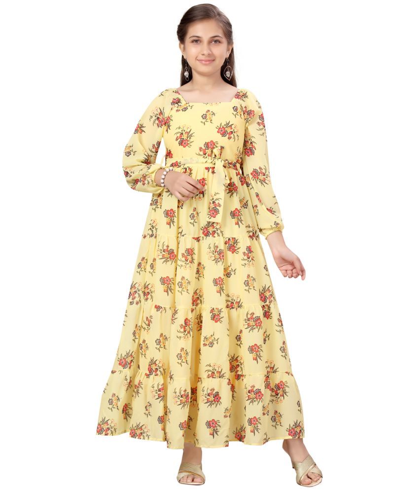     			Aarika Georgette Fit And Flare Dress For Girls ( Pack of 1 , Yellow )