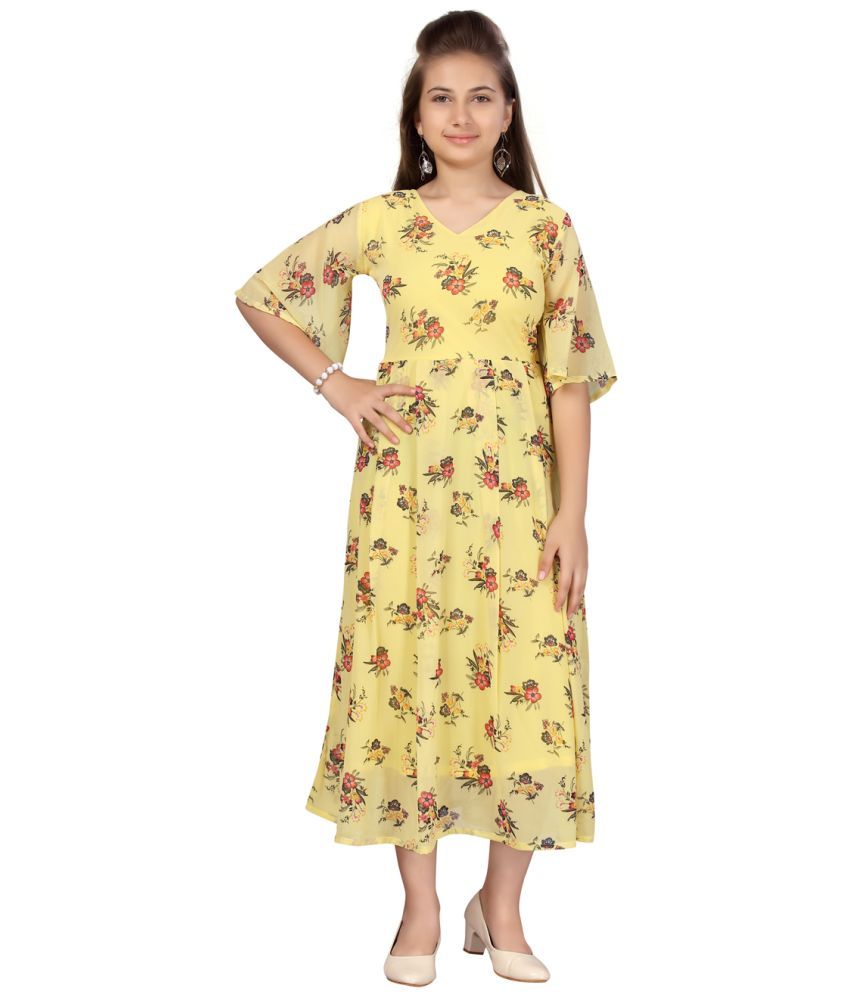     			Aarika Georgette Fit And Flare Dress For Girls ( Pack of 1 , Yellow )