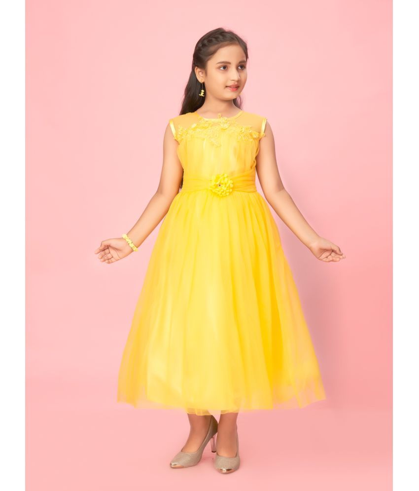     			Aarika Yellow Net Girls Fit And Flare Dress ( Pack of 1 )