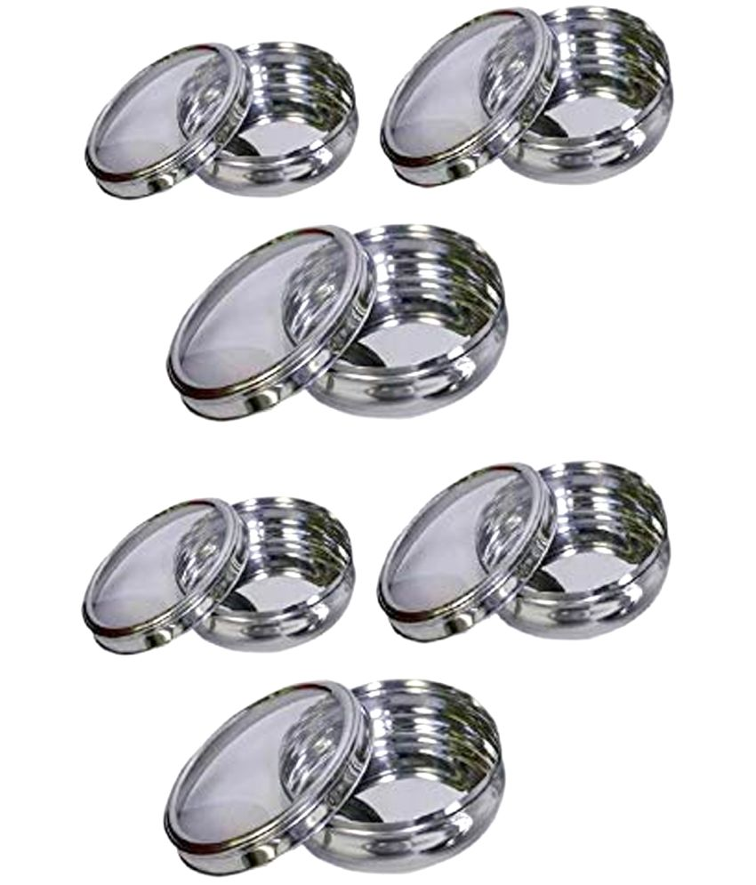     			Dynore Belly puri dabba Steel Silver Food Container ( Set of 6 )