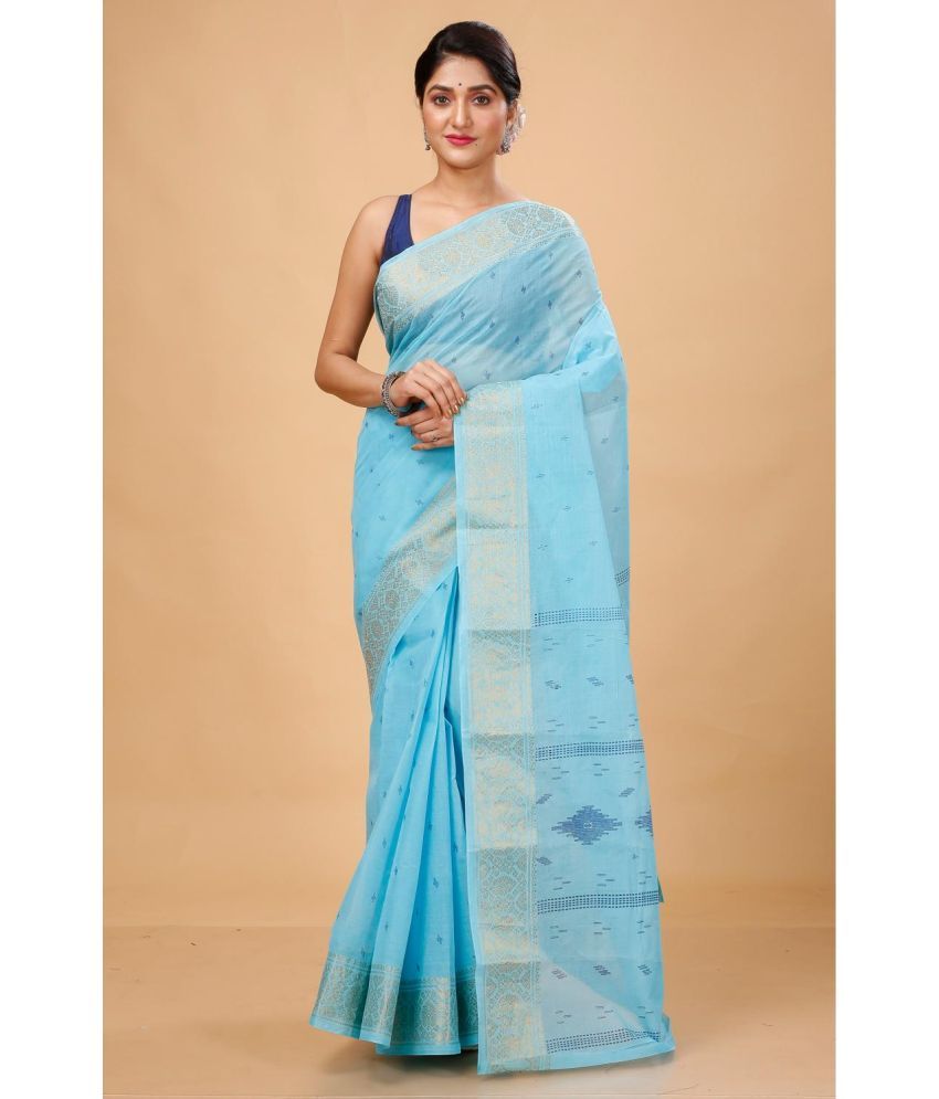     			Happy Creation Cotton Printed Saree Without Blouse Piece - LightBLue ( Pack of 1 )