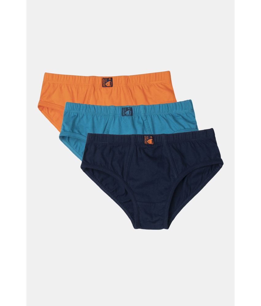     			Jockey 3035 Boys Super Combed Cotton Solid Brief - Mandarin Orange, Navy & Ocean Depth (Pack of 3)