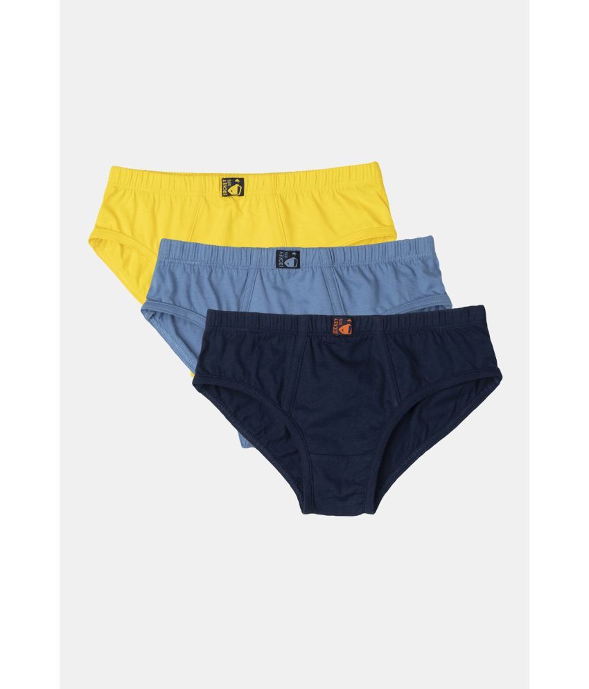     			Jockey 3035 Boys Super Combed Cotton Solid Brief - Coronet Blue, Dandelion Yellow & Navy (Pack of 3)