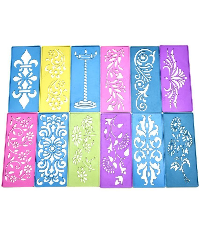     			M G Enterprise DIY Plastic Rangoli Stencils For Floor and Wall PLS-E-12 Set of 12 pc (3 in x 7 in)