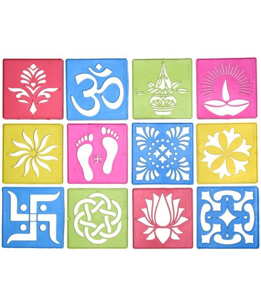     			M G Enterprise DIY Plastic Rangoli Stencils For Floor and Wall PLS-E-12 Set of 12 pc (4 in x 4 in)