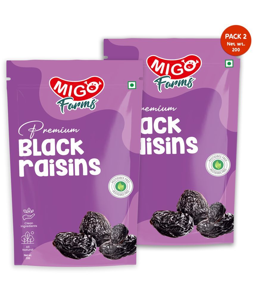     			Migo Farms Premium Healthy Dried Seedless Black Raisin Kishmish, High in Antioxidants (2 x 200 g)