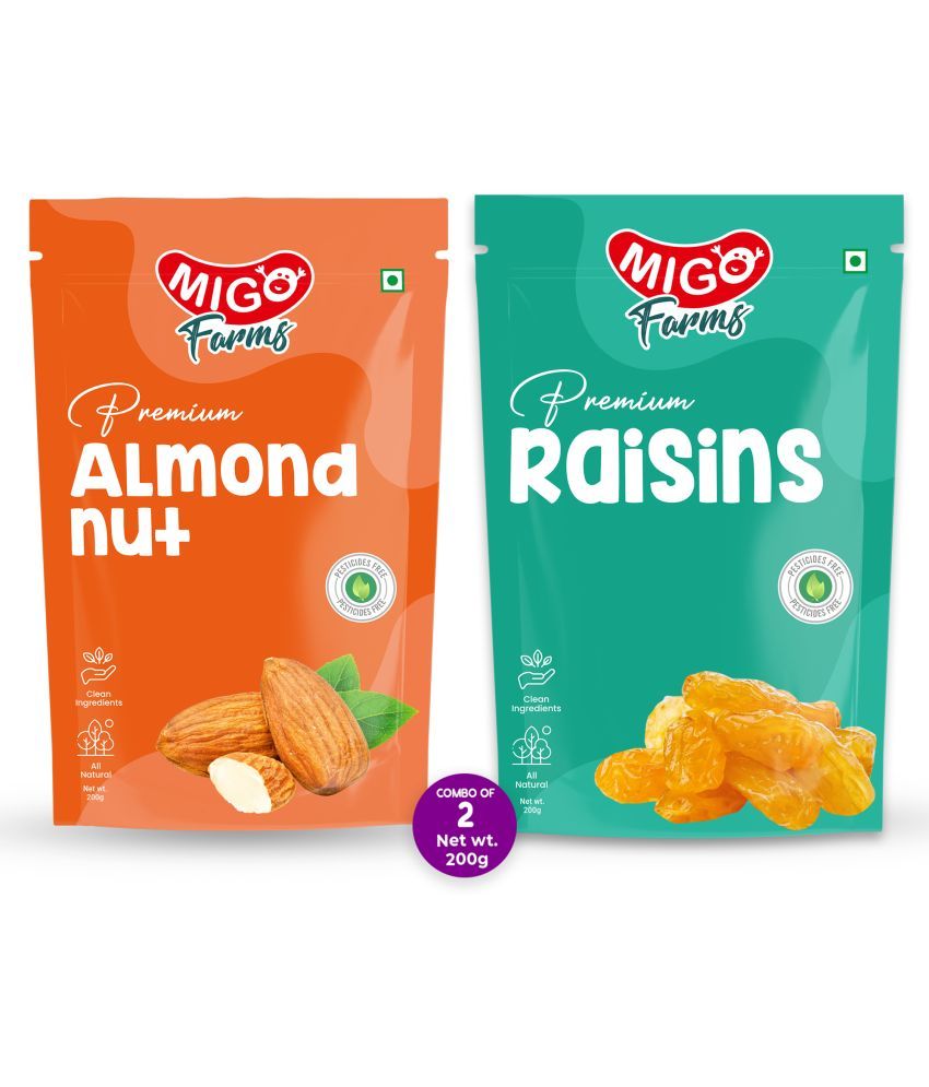     			Migo Farms Healthy Premium Dry Fruits & Nuts Combo of Almonds, Seedless Raisins (2 x 200 g)