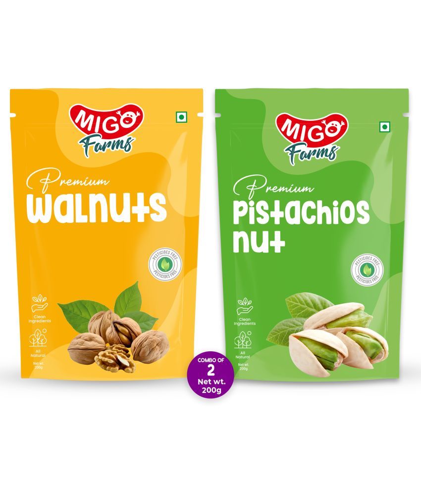     			Migo Farms Healthy Premium Raw Nuts Dry Fruits Combo Pack of Walnuts, Pistachios (2 x 200 g)