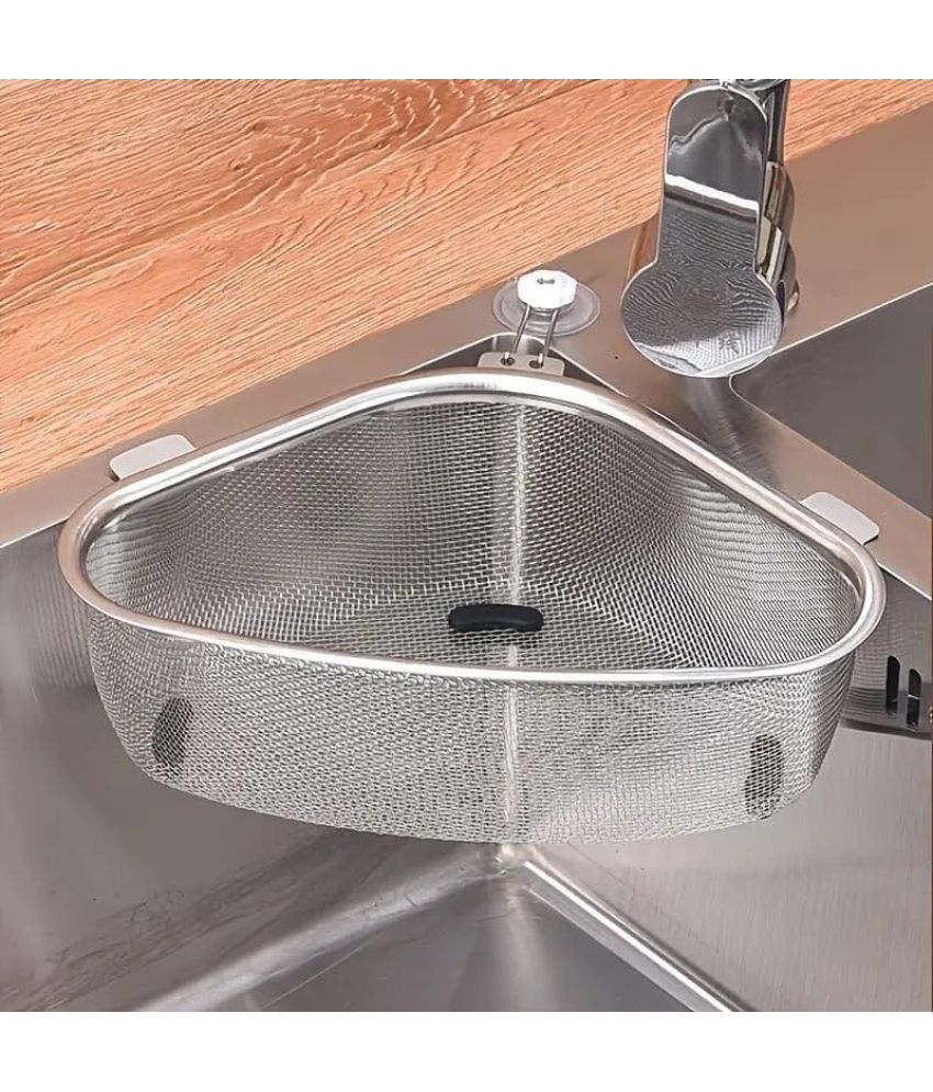     			RAMDEV ENTERPRISE Stainless Steel Triangle Kitchen Sink Strainer Basket for Sink Food Strainer, Corner Sink Strainer Basket Stainless Steel Food Catcher Strainer for Kitchen Waste, Vegetable, Fruits (Silver).