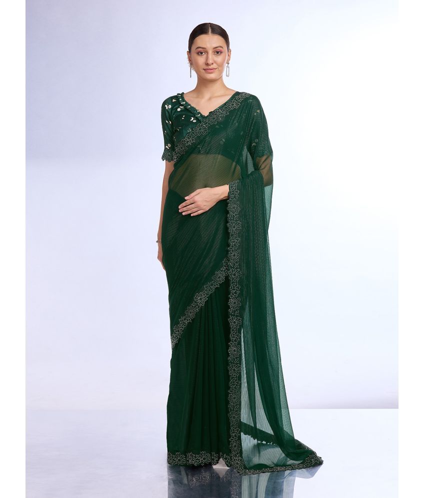     			Rekha Maniyar Georgette Embellished Saree With Blouse Piece - Green ( Pack of 1 )